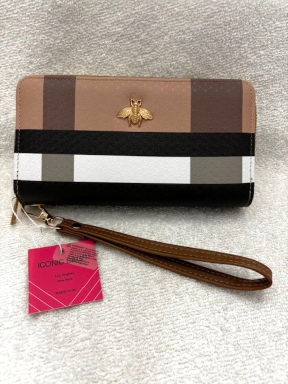 Wristlet/wallet by Iconic Bags in tan/black,brown/cream neutrals NWT